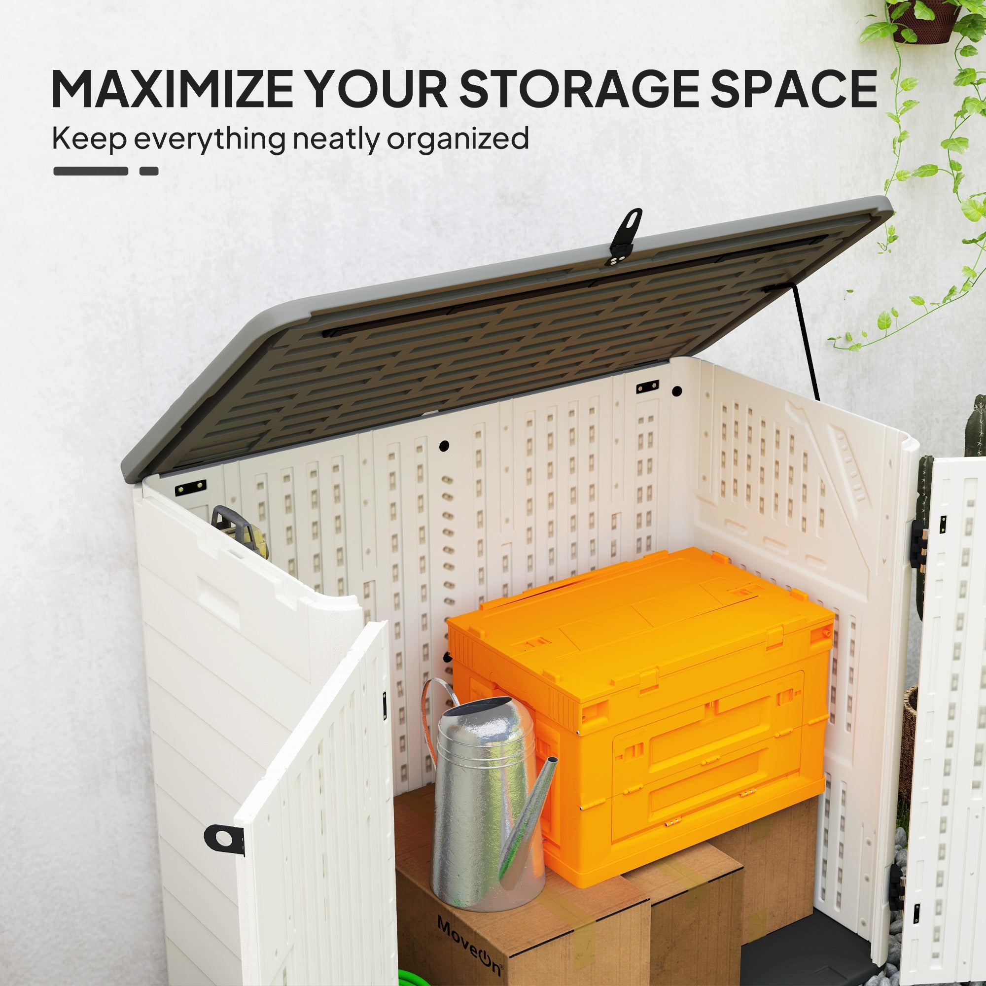 Outsunny 185 Gallon Outdoor Storage Cabinet with Openable Top and Lockable Doors for Lawnmower, Trash Can, Patio Accessories 