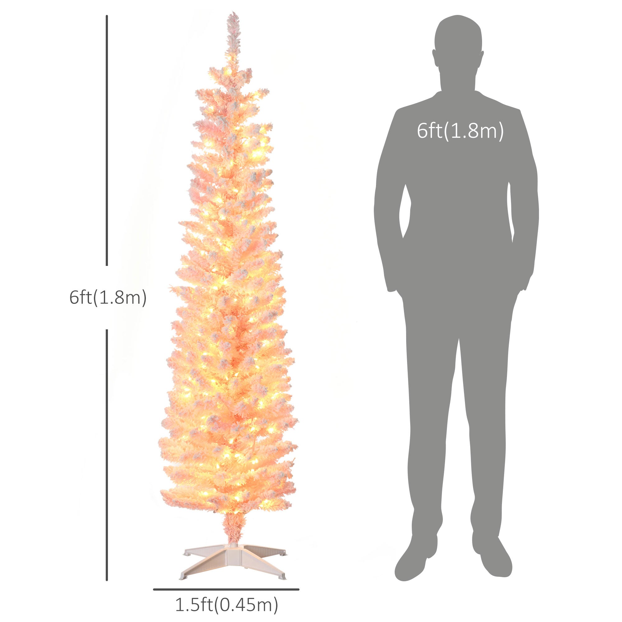 HOMCOM 6' Flocked Christmas Trees, Pencil Prelit Artificial Christmas Tree with Snow Branches, Pink 