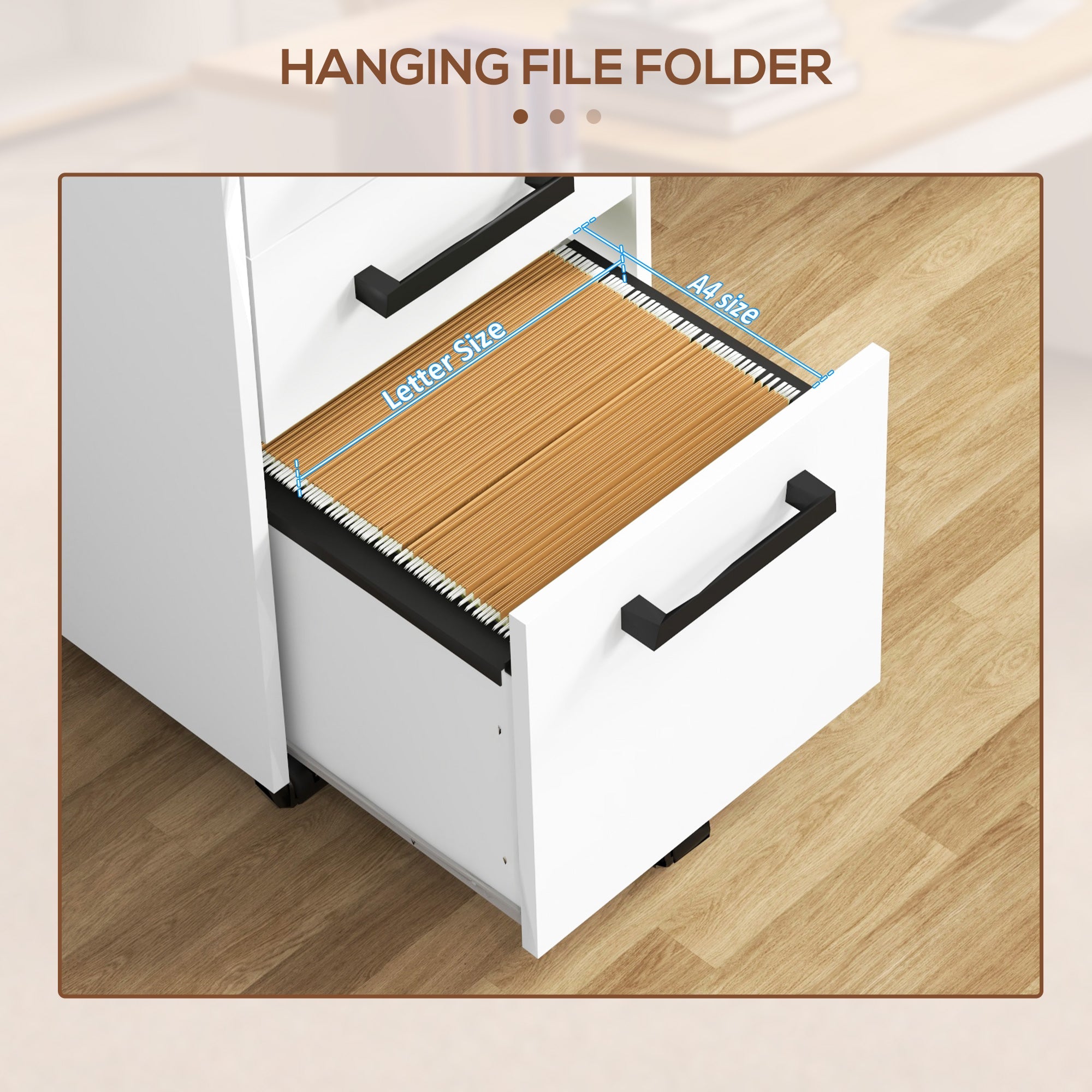 HOMCOM 3-Drawer Lockable File Cabinet Vertical Office Storage with Hanging Bars for A4 Letter Size Documents White 
