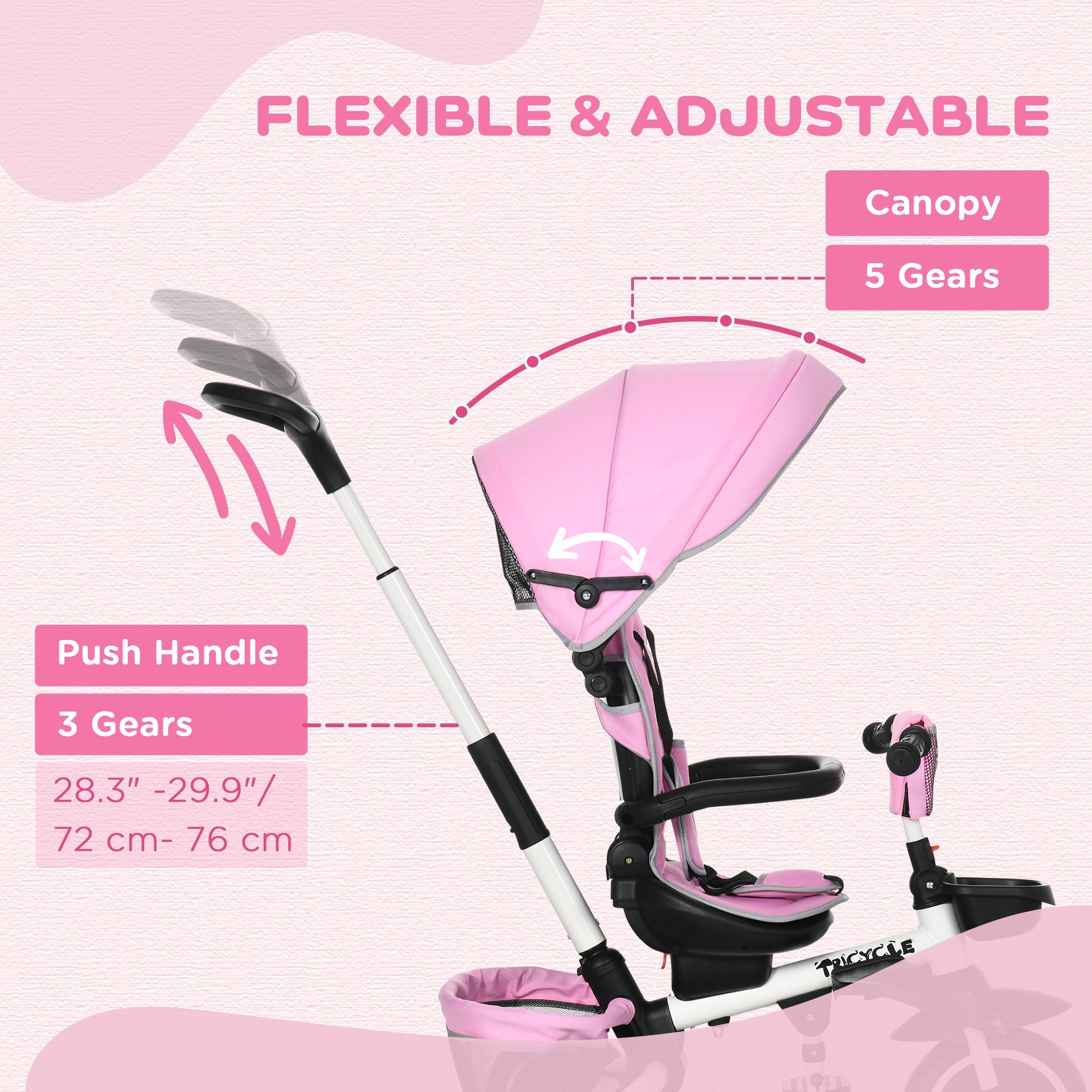 Aosom 7-in-1 Toddler Tricycle: Kids Trike with Rotatable Seat, Push Handle, Safety Harness, Canopy, Footrest 