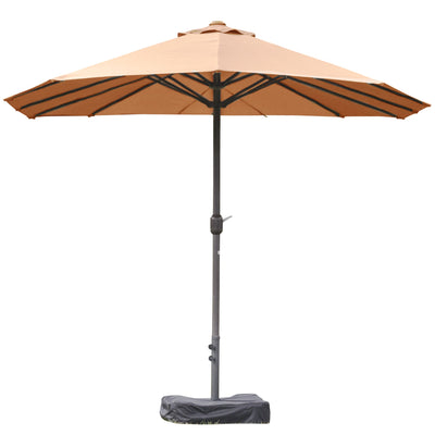 Outsunny 15' Outdoor Patio Umbrella with Twin Canopy Sunshade Steel Table Umbrella w/ Lift Crank, Cross base, Sandbag, Brown 
