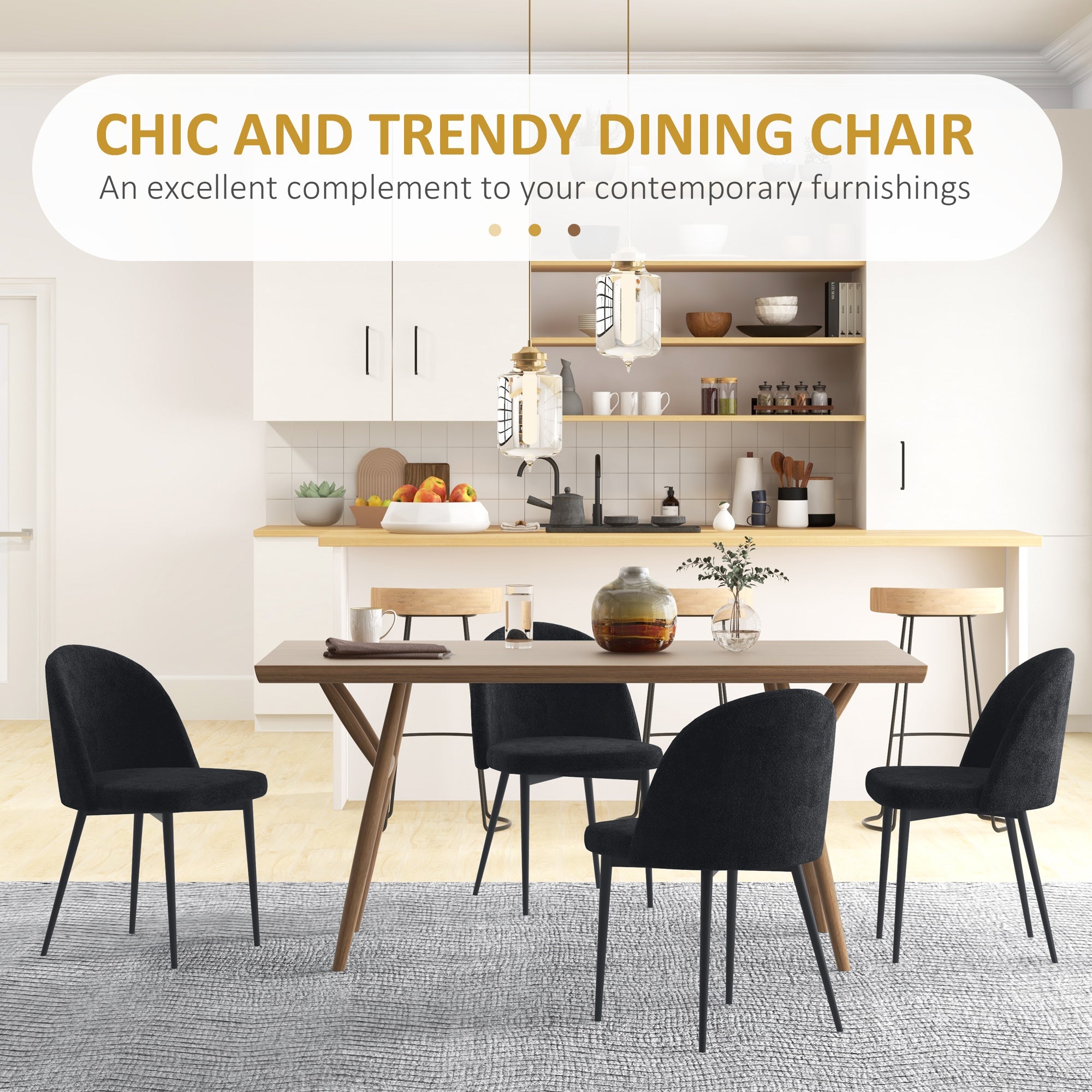 HOMCOM Modern Dining Chairs, Mid-Back Velvet-touch Upholstery Side Chair, Table Chair for Living Room, Dining Room, Black, Set of 4 