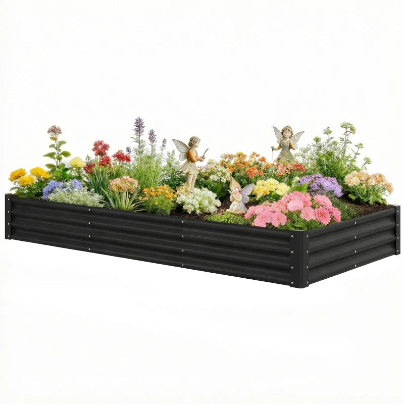 8 x 4 x 1ft Galvanized Raised Garden Bed, Reinforced Outdoor Planter Box with Open Bottom, Black