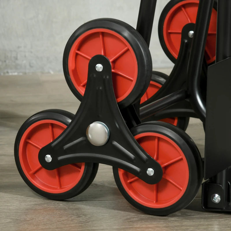 6-Wheels Stair Climber Trolley Cart, Hand Truck and Dolly, Foldable Steel Load Cart, 264lbs Capacity, Black and Red