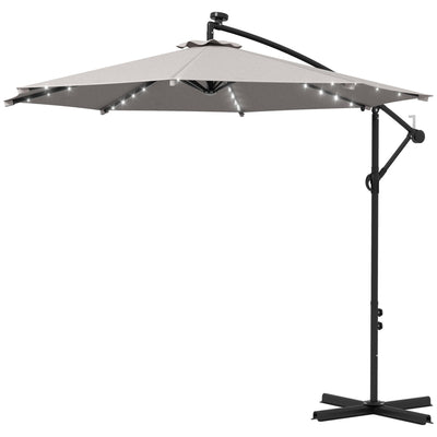 Outsunny Cantilever Umbrella: 10ft Outdoor Banana with Solar Lights Adjustable Angle Light Grey 