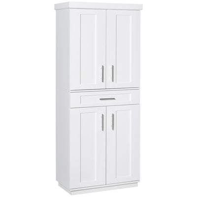 HOMCOM White Modern Pantry Cabinet: Freestanding Kitchen Cupboard with Doors, Shelves and Adjustable Shelving 