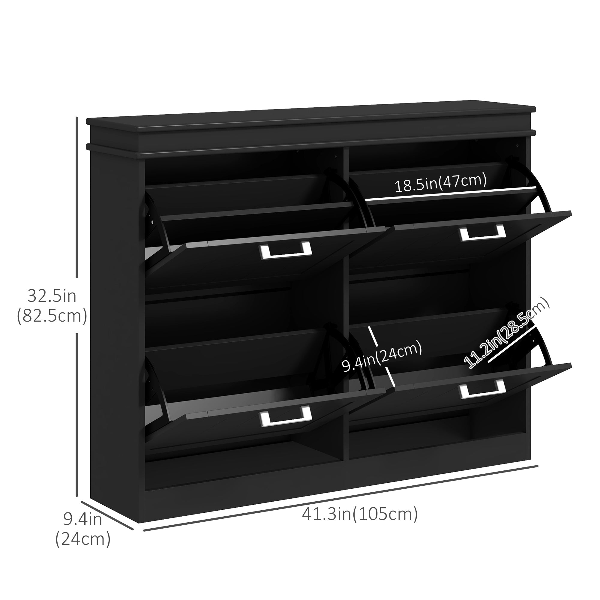 HOMCOM Shoe Storage Cabinet: Space-Saving Design with 4 Flip Drawers & Adjustable Shelves for 20 Pairs, Black 
