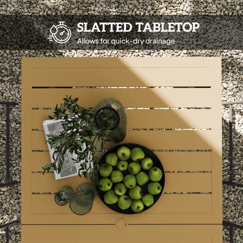 59" Outdoor Patio Table with Umbrella Hole, Outdoor Dining Table with Slatted Tabletop for Backyard Garden, Brown