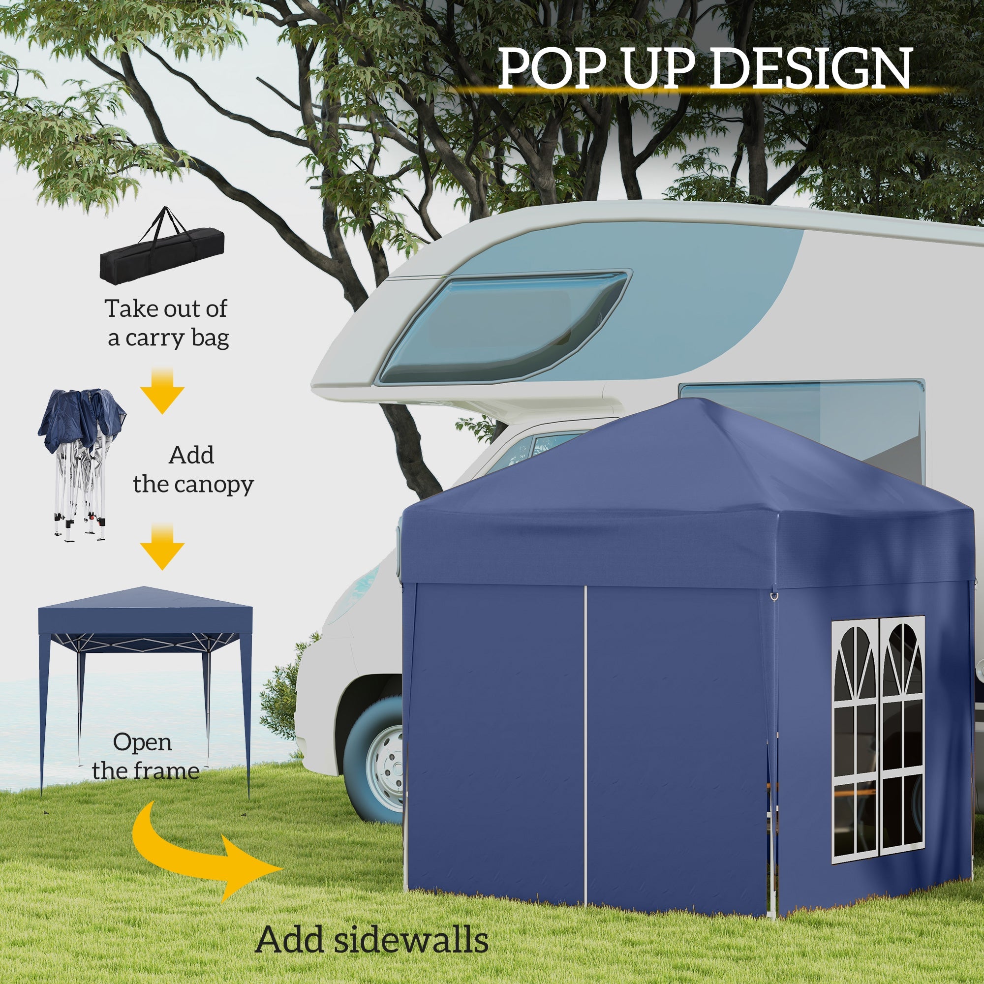 Outsunny 6.6x6.6ft Blue Pop Up Party Tent - Outdoor Folding Gazebo Canopy with Side Walls 