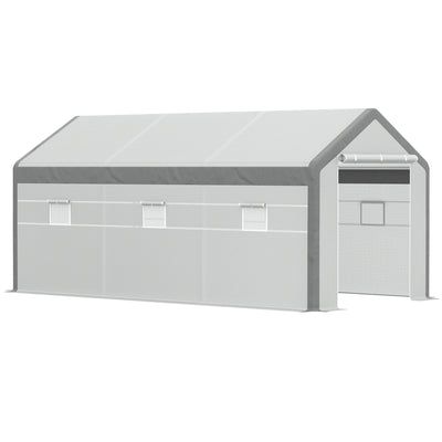 Outsunny Walk-in Greenhouse 20' x 10' x 9' with Roll Up Doors 6 Windows for Plant Protection Outdoor PE Cover White 