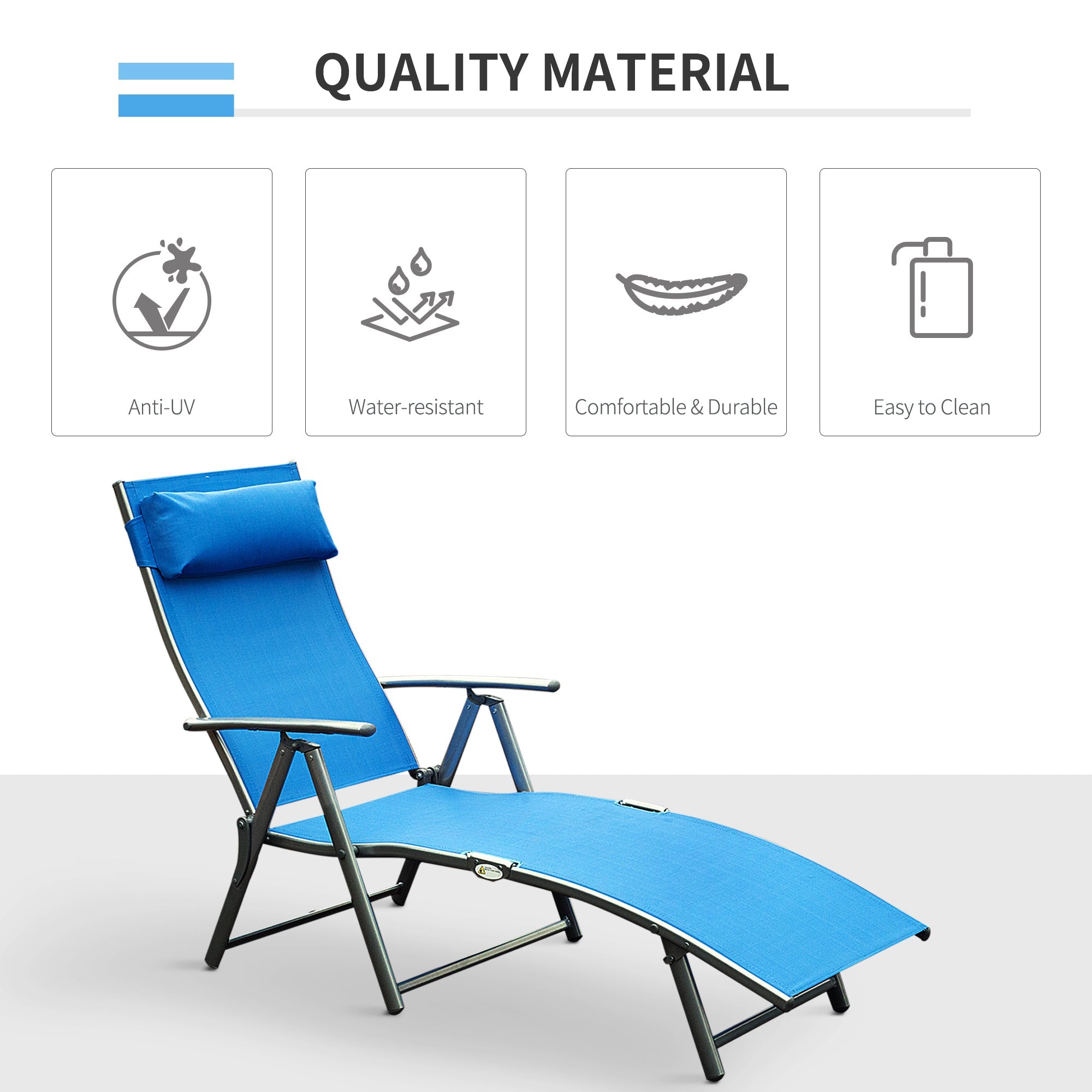 Outsunny Adjustable Reclining Patio Chaise Lounge Chair Tri-Fold Outdoor Garden Sun Lounger Blue 