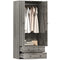 Modern Wardrobe Closet Armoire with 2 Drawers and Hanging Rod, Clothes Storage Organizer for Bedroom, Grey