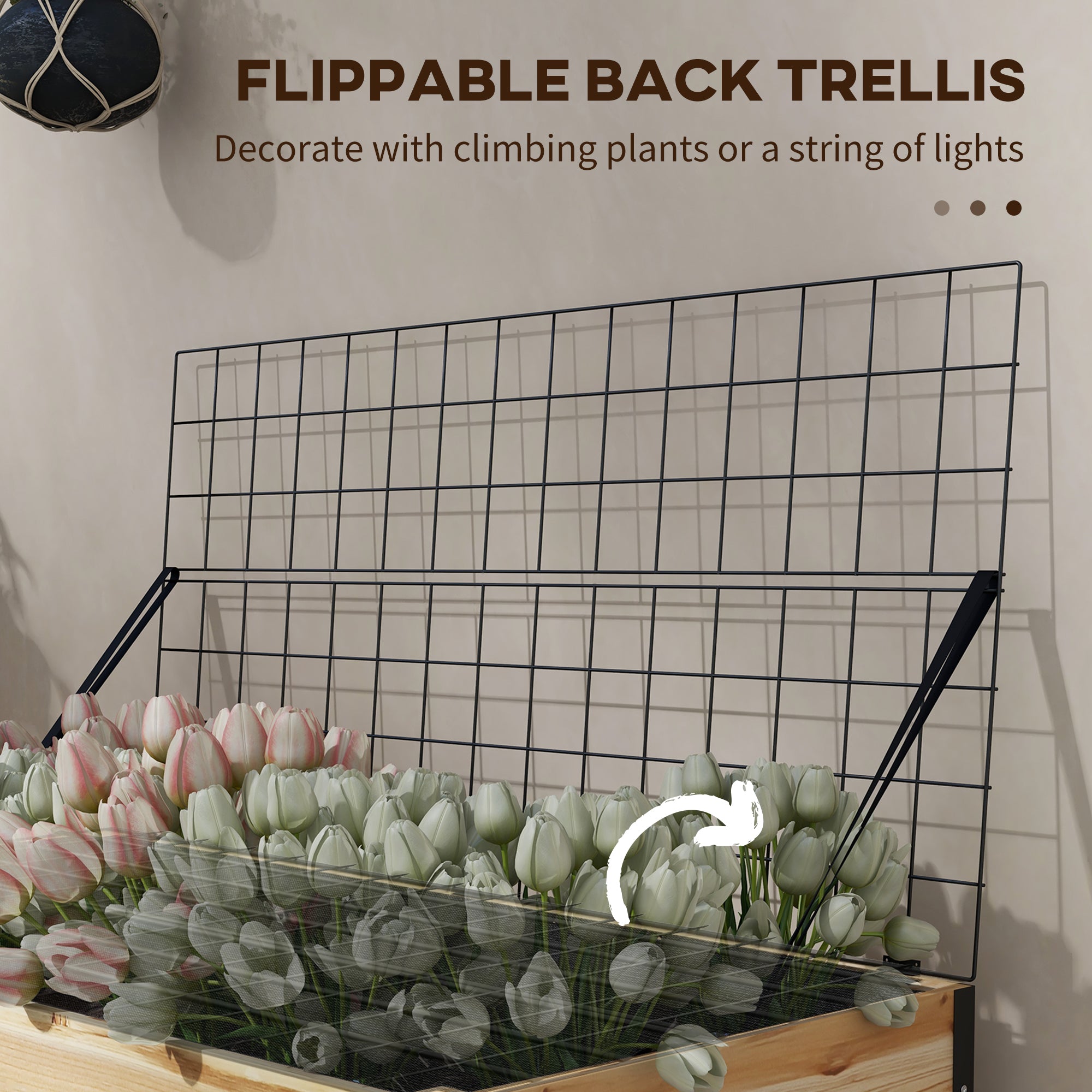 Outsunny Elevated Wooden Planter Box with Trellis Metal Legs and Liner for Flowers Herbs Vegetables 