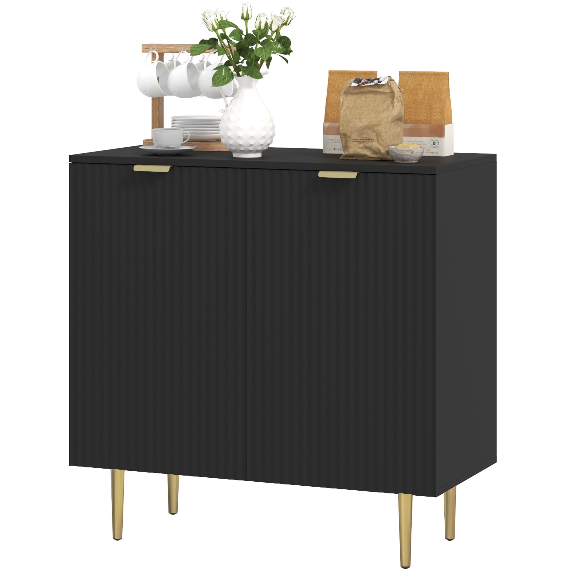 HOMCOM Modern Kitchen Storage Cabinet, Sideboard Buffet Cabinet with Adjustable Shelves and Metal Legs for Kitchen, Black 