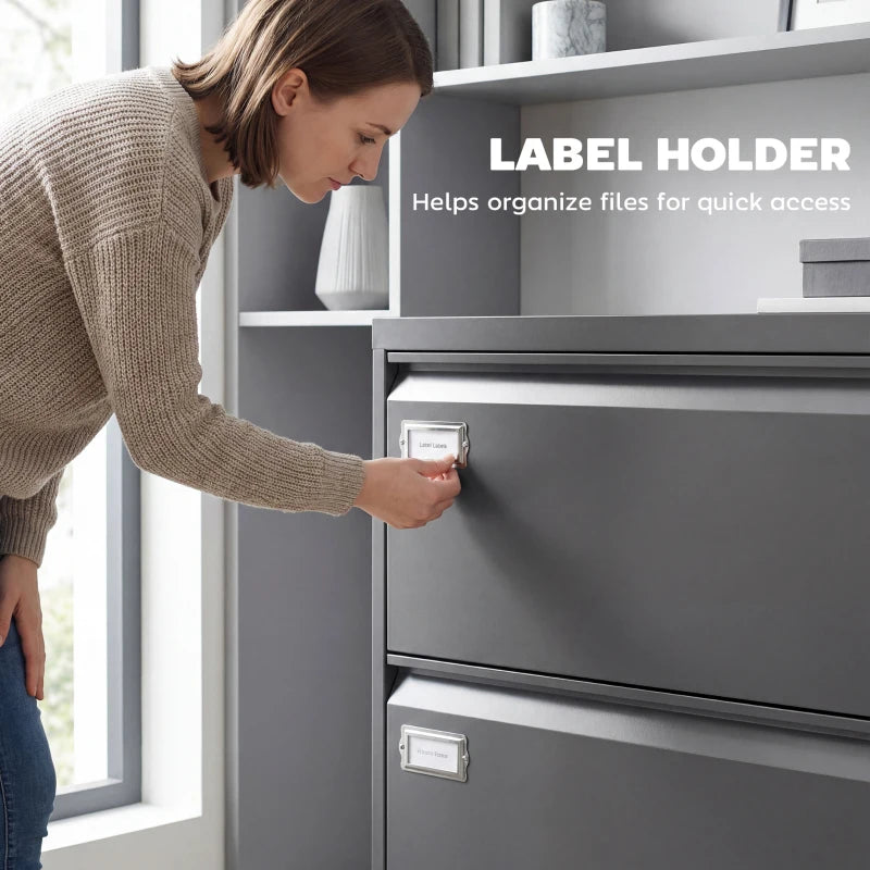 Lateral Filing Cabinet with 2 Drawers, Lockable Steel File Cabinet for A4/Letter/Legal Size Files, Black