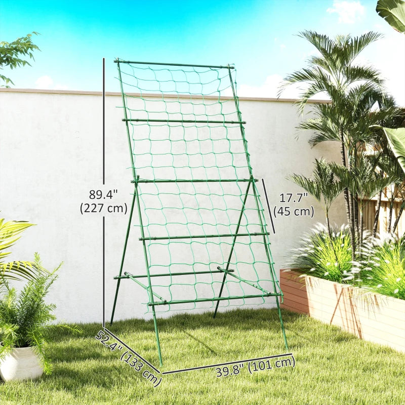 Cucumber Trellis for Climbing Plants, Adjustable A-Frame Garden Trellis with Climbing Net, 20 Metal Clips, 4 Net Straps