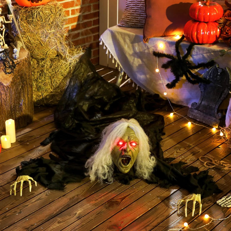 Outsunny 72" Life-Size Halloween Animated Crawling Zombie – LED Eyes, Battery Operated 