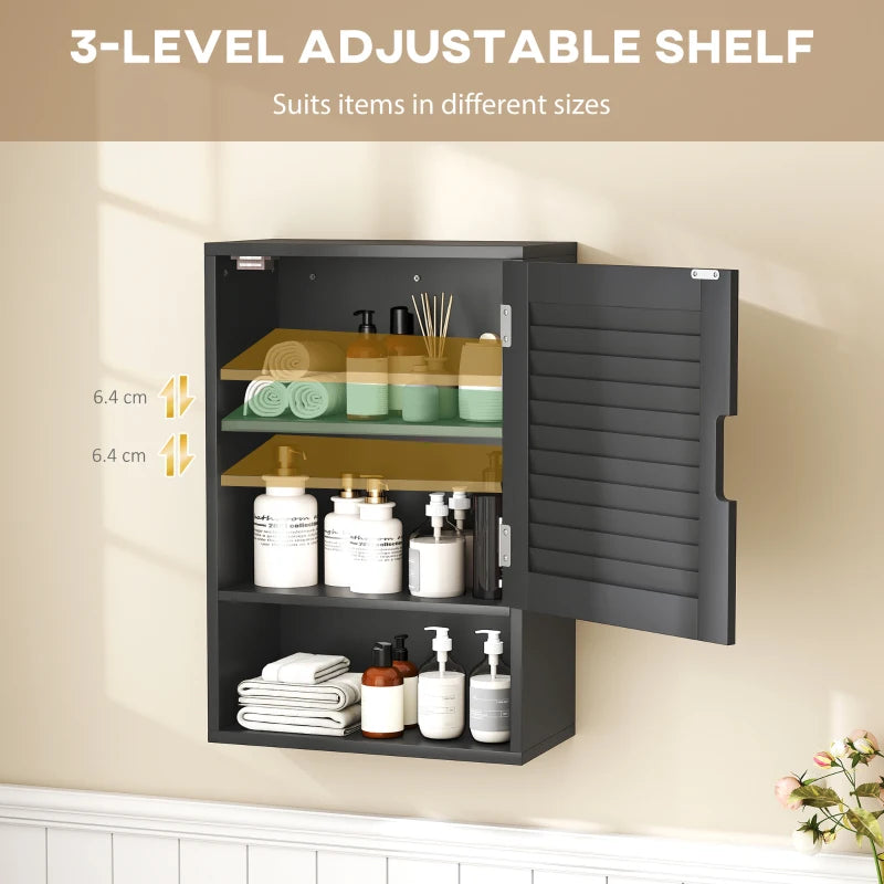 Bathroom Cabinet, Wall Mounted Storage Cabinet with Adjustable Shelves, 40 x 20 x 60 cm, Black