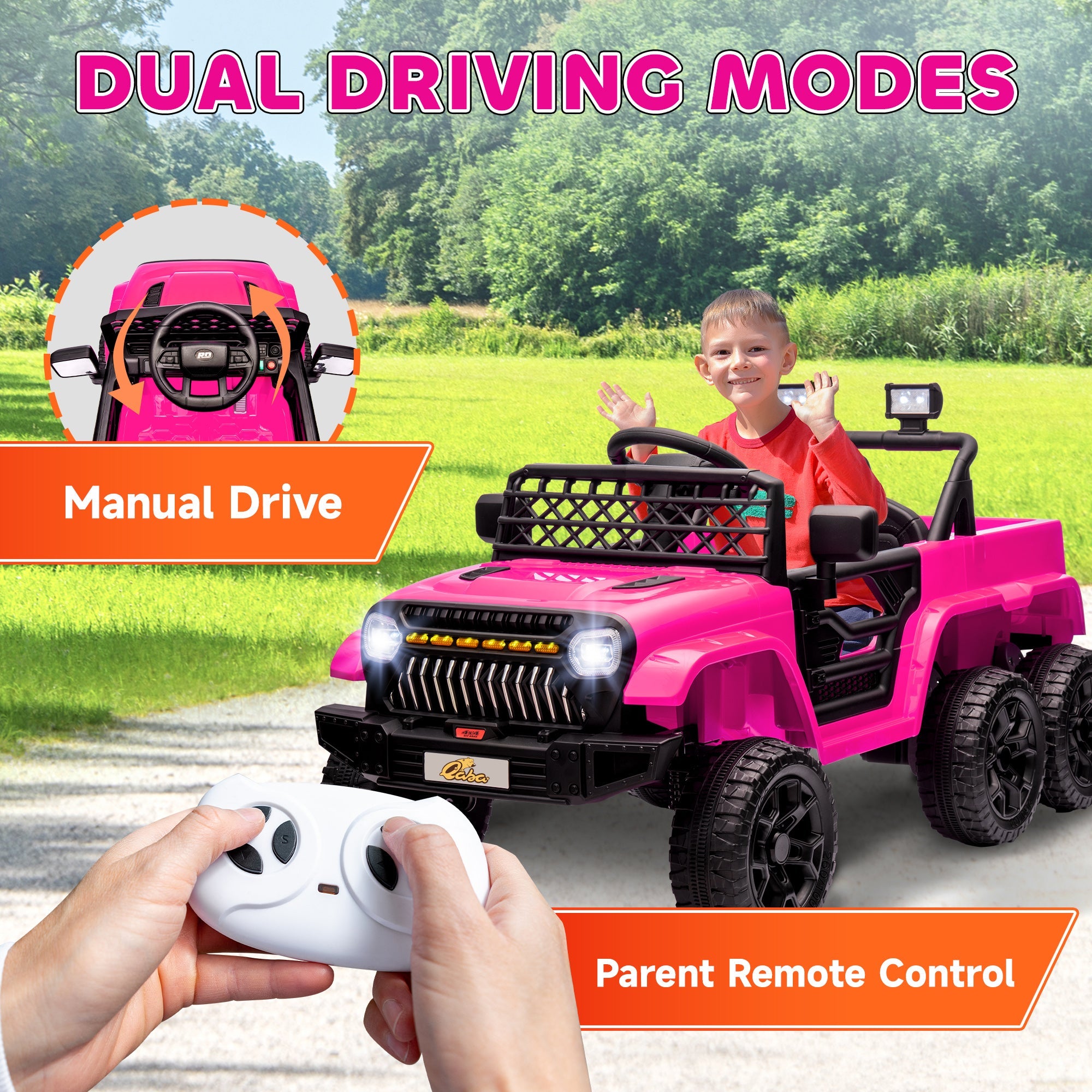 Qaba 12V 4WD/2WD Kids Electric Car w/ Remote Control, Spring Suspension, Back Trailer, Light, Music, Soft Start, Pink 