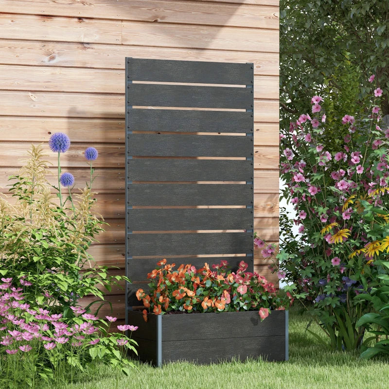 Raised Garden Bed with Trellis, Freestanding Elevated Planter Box for Climbing Vines, 28" x 15" x 59", Black