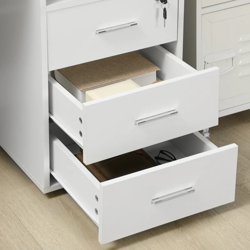 Computer Desk with Keyboard Tray and Drawers, Writing Desk, Home Office Workstation, White