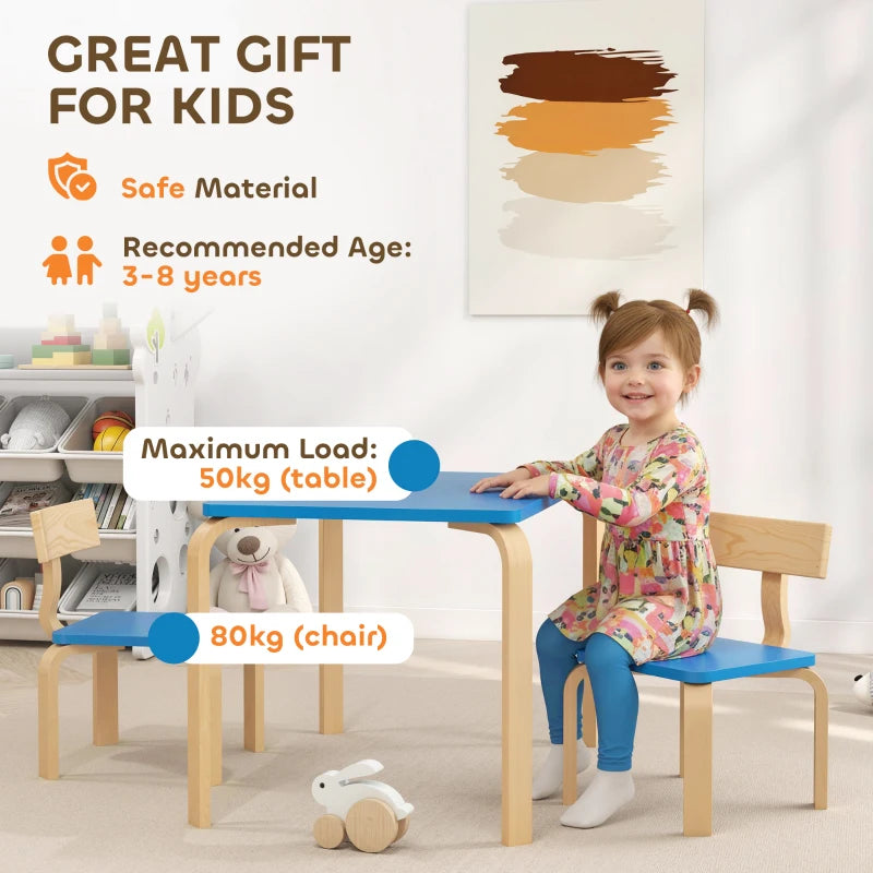 Qaba Kids Table and 2 Chair Set, Children Multi-Activity Furniture Set for Playing, Learning, Eating, Craft, Blue