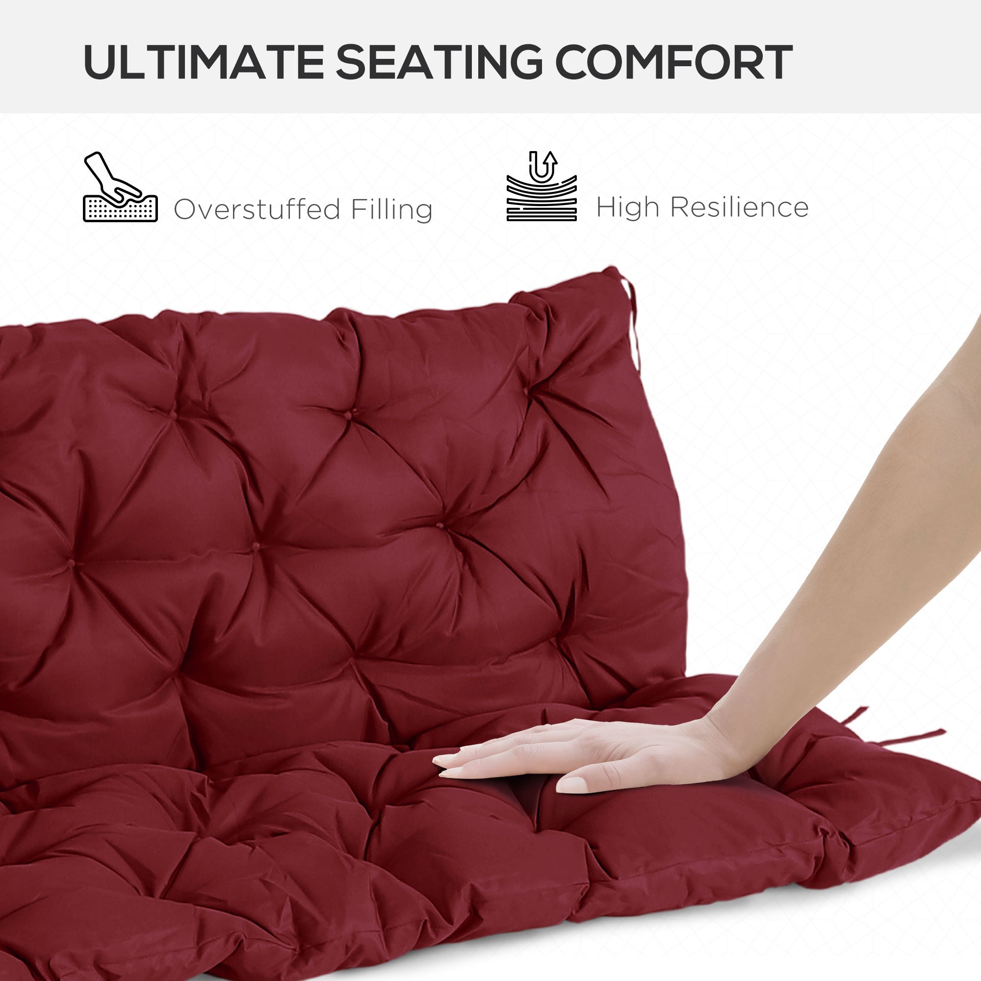 Outsunny 3 Seater Outdoor Seat Pads Bench Swing Chair Replacement Cushions Backrest for Patio Garden, Wine Red 