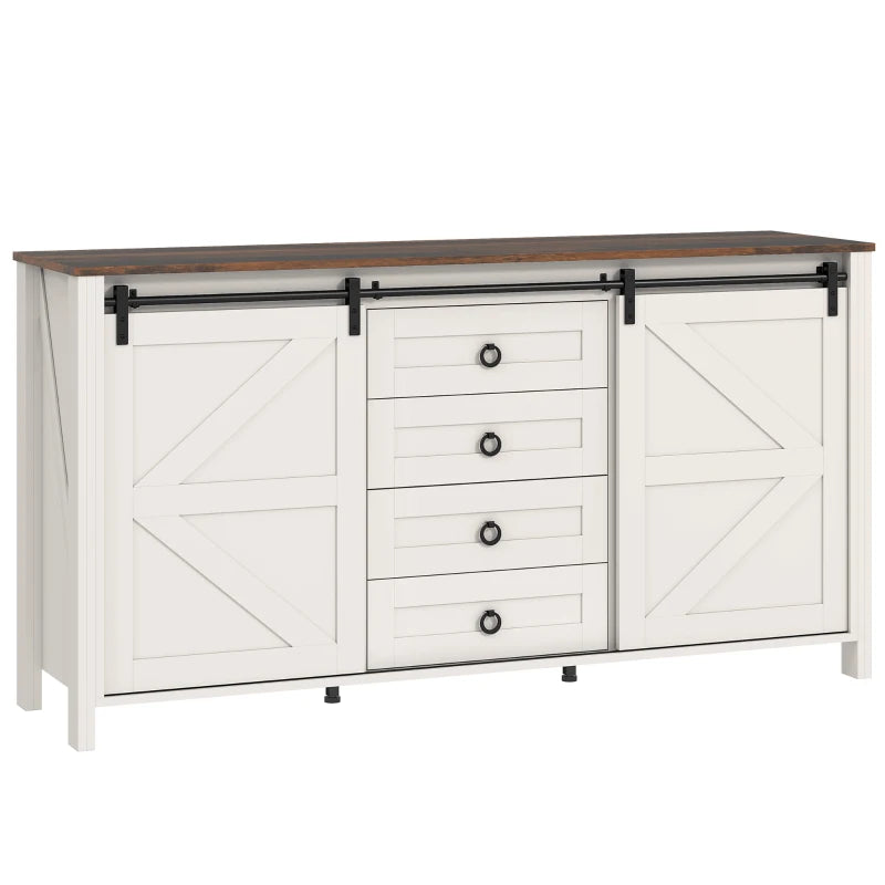 60" Buffet Cabinet, Farmhouse Sideboard with Sliding Barn Doors, Drawers and Adjustable Shelves, Cream White
