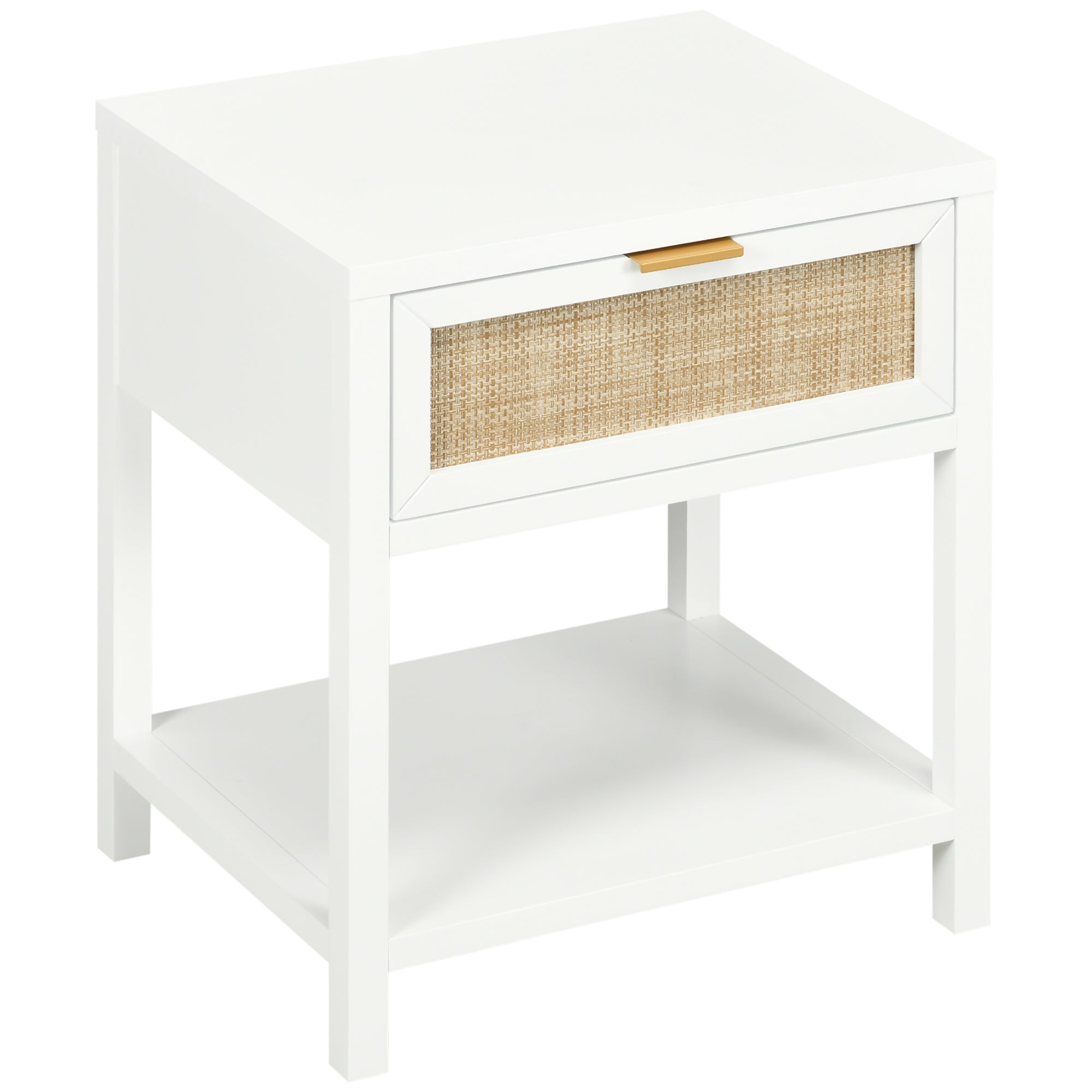HOMCOM Rustic Retreat: Nightstand with Rattan Drawer and Open Shelf, Farmhouse Bedside Table for Bedroom and Living Room 