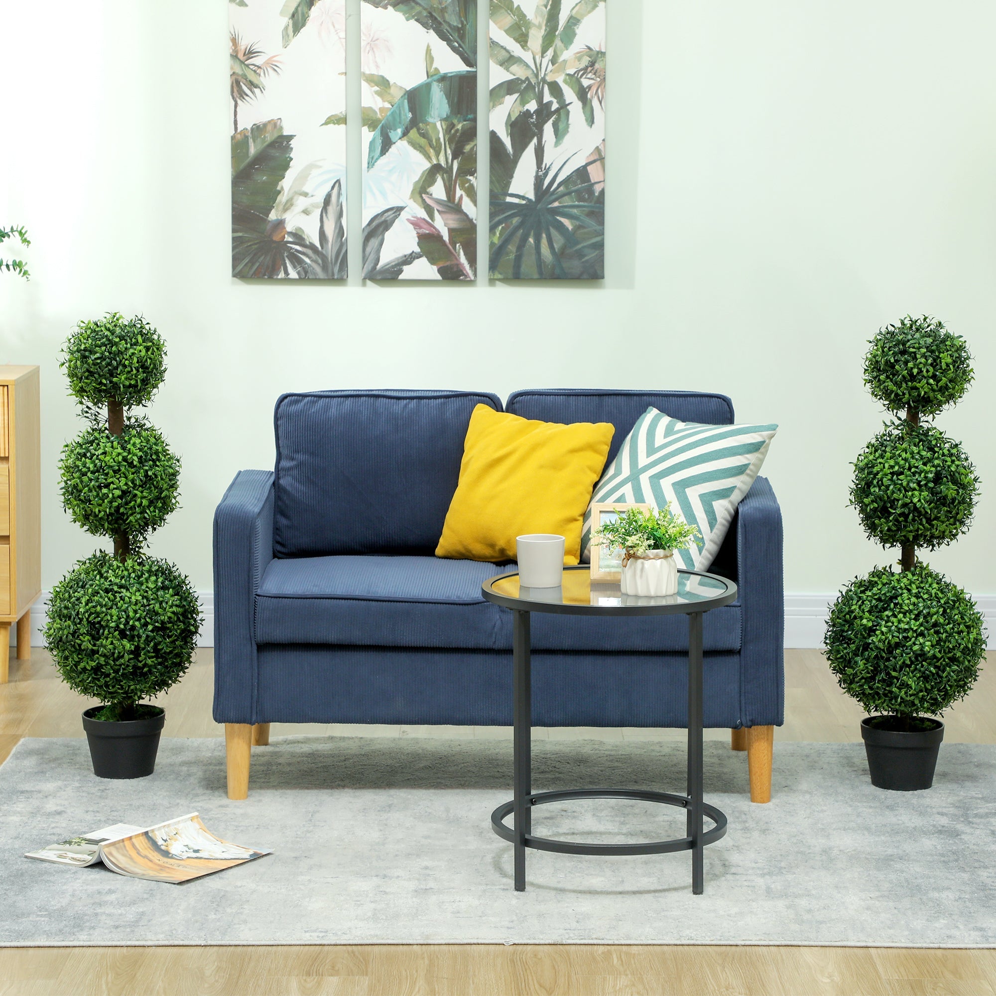 HOMCOM 2 Pack 39.4" Artificial Trees, Boxwood Topiary Ball Trees with Pot for Indoor, Outdoor, Home Office, Living Room, Green 