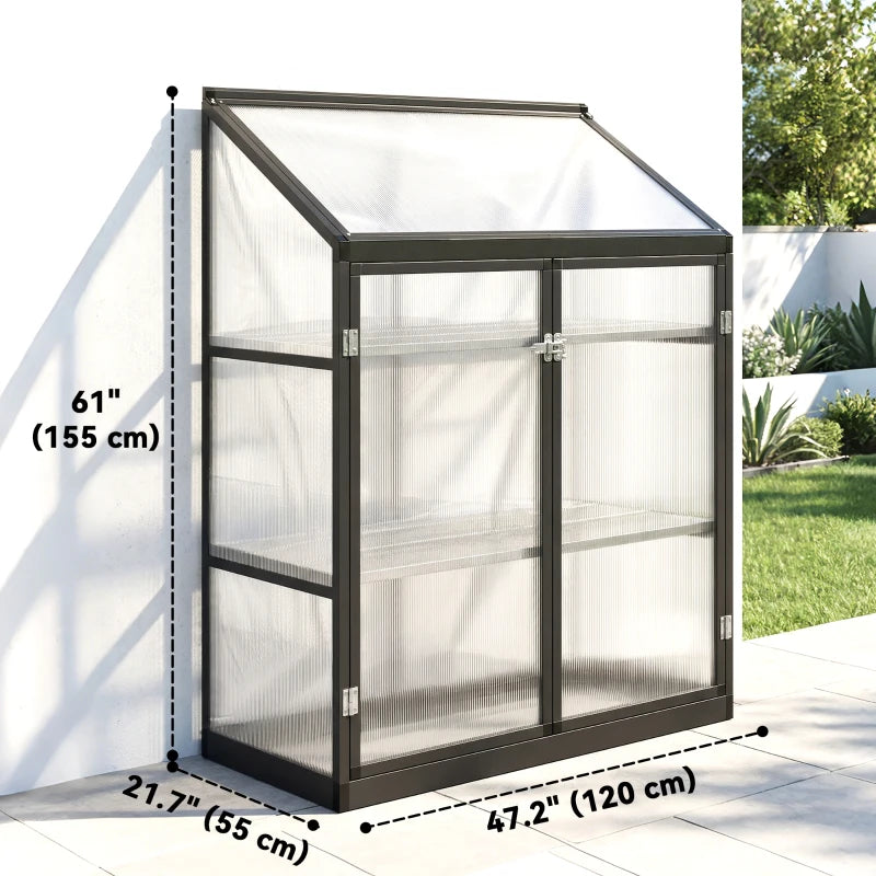 Polycarbonate Greenhouse with 2-Tier Shelves Gardening Green House for Patio Garden, Black
