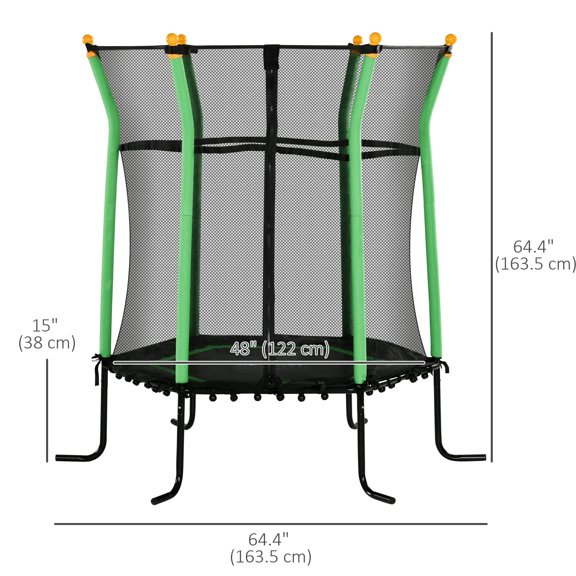 Soozier 64" Kids Trampoline Indoor/Outdoo with Enclosure Net Elastic Thick Padded Pole Gift for Ages 3-10 Years Old Green 