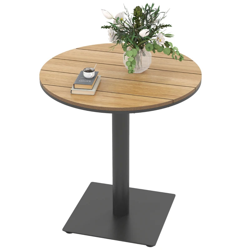 Outdoor Side Table, 28" Weather Resistant Round Patio Table with Slatted Design for Garden, Terrace, Balcony, Natural