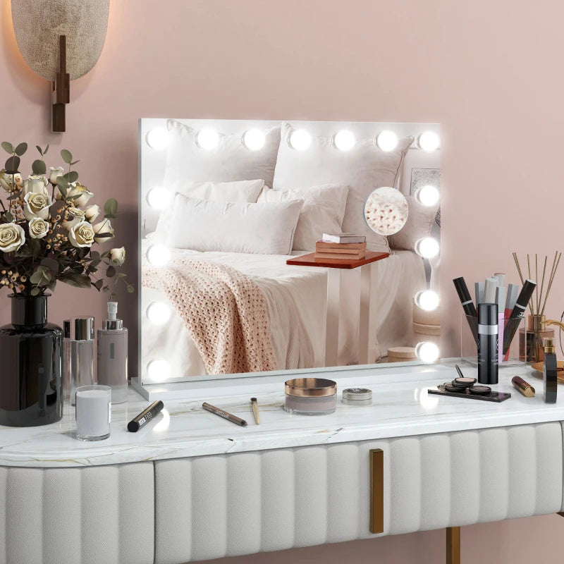 Hollywood Makeup Mirror with Lights, 3 Lighting Modes, USB Charging Port, Tabletop or Wall Mounted, White