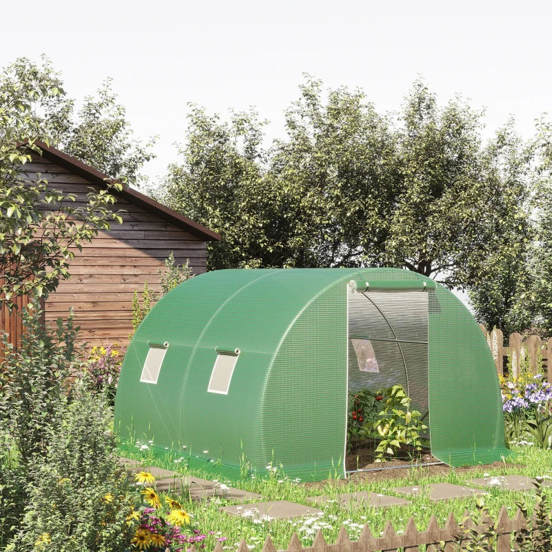 Walk-In Tunnel Greenhouse, Plant Hot House with 4 Windows and Zipper Door, 10' x 10' x 7' , Green