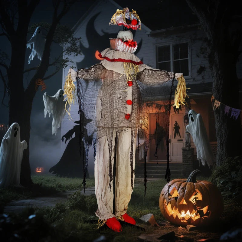Outsunny 68" Life-Size Animated Pumpkin Clown – LED Eyes, Battery Operated Halloween Prop 