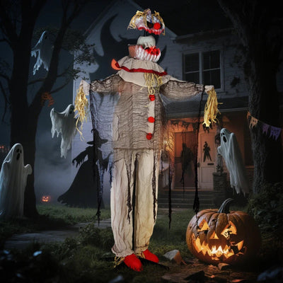 Outsunny 68" Life-Size Animated Pumpkin Clown – LED Eyes, Battery Operated Halloween Prop 