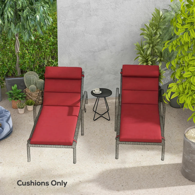 Patio Chaise Lounge Chair Cushions Replacement Sun Lounger Pads with Headrest and Ties, Set of 2, Wine Red