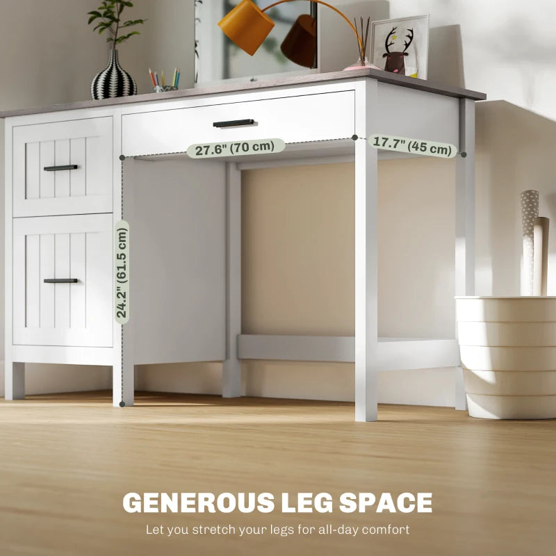 Computer Desk with 3 Drawers, Farmhouse Home Office Desk with File Drawer and Wood Grain Top for Small Spaces, White