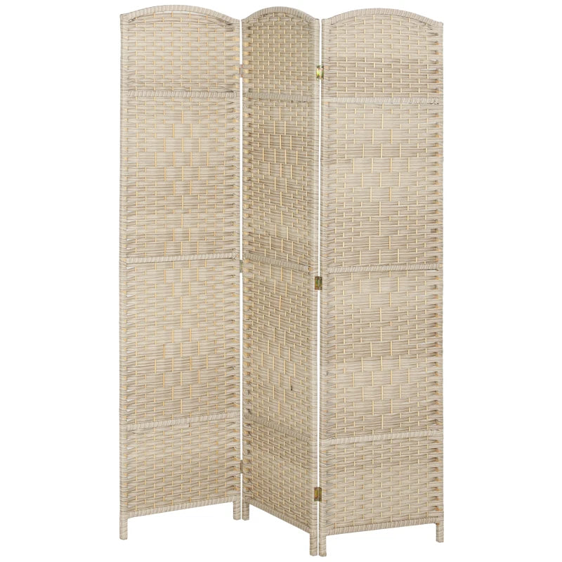 6 Ft Tall Folding Room Divider, 3 Panel Portable Privacy Screen, Hand-Woven Partition Wall Divider, Light Oak
