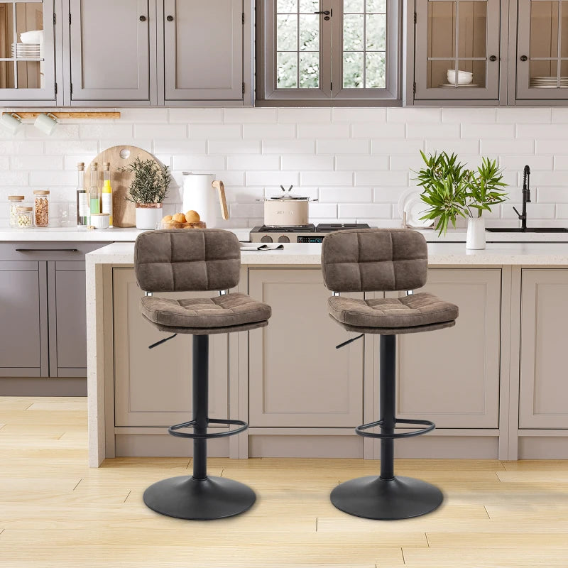 Bar Stools Set of 2, Swivel Counter Height Barstools with Adjustable Height, Back and Footrest, PU Leather Bar Chairs