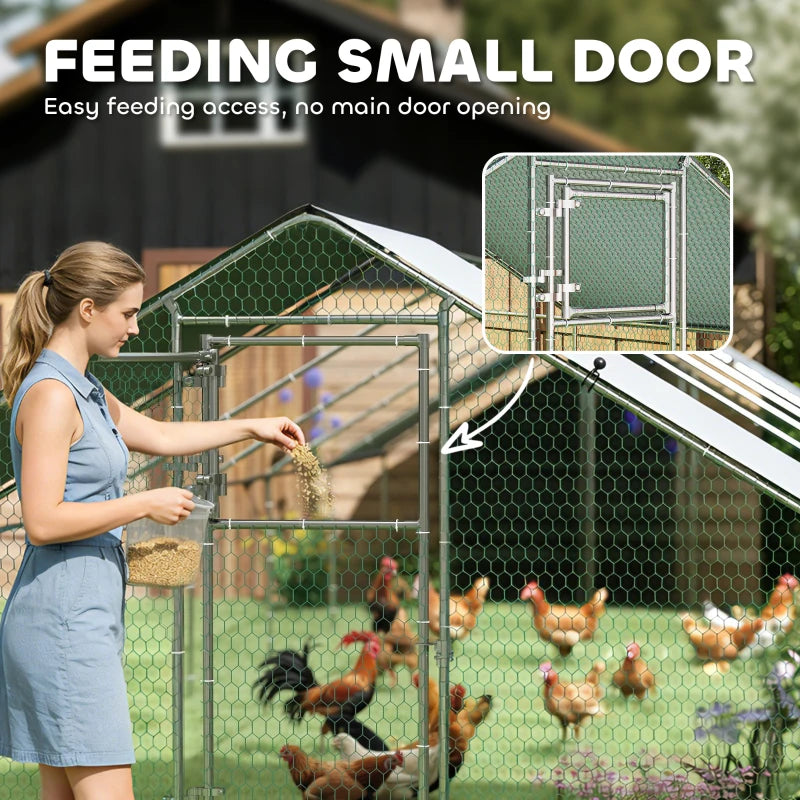 Metal Chicken Coop with Water- and UV-Protection Cover for Backyard Hen, Duck, Rabbit, 39.4' x 9.8' x 6.4'