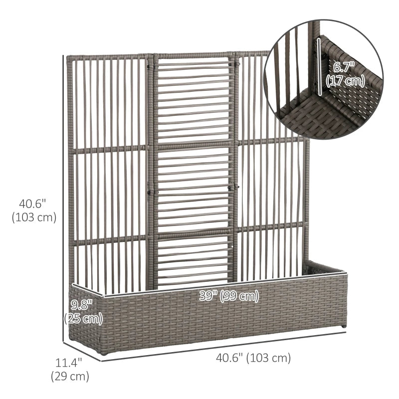 Raised Garden Bed with Lattice Trellis, Rattan Outdoor Planter with Storage for Garden, Patio, Balcony, Grey