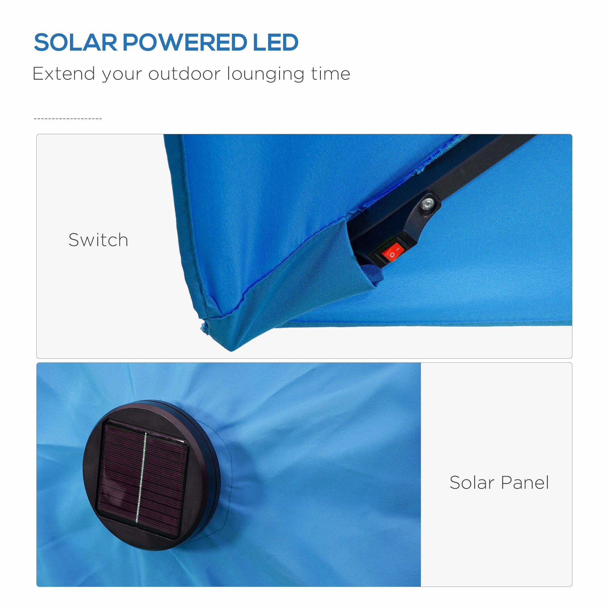 Outsunny 9.7x6.2ft Solar LED Patio Umbrella: Rectangular Outdoor Shade with Tilt Feature & Crank, Light Blue 
