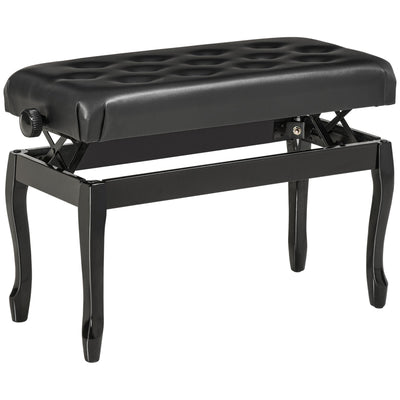 HOMCOM Deluxe Adjustable Piano Bench Stool Button Tufted PU Leather Padded Seat High Gloss Rubberwood Legs Black 