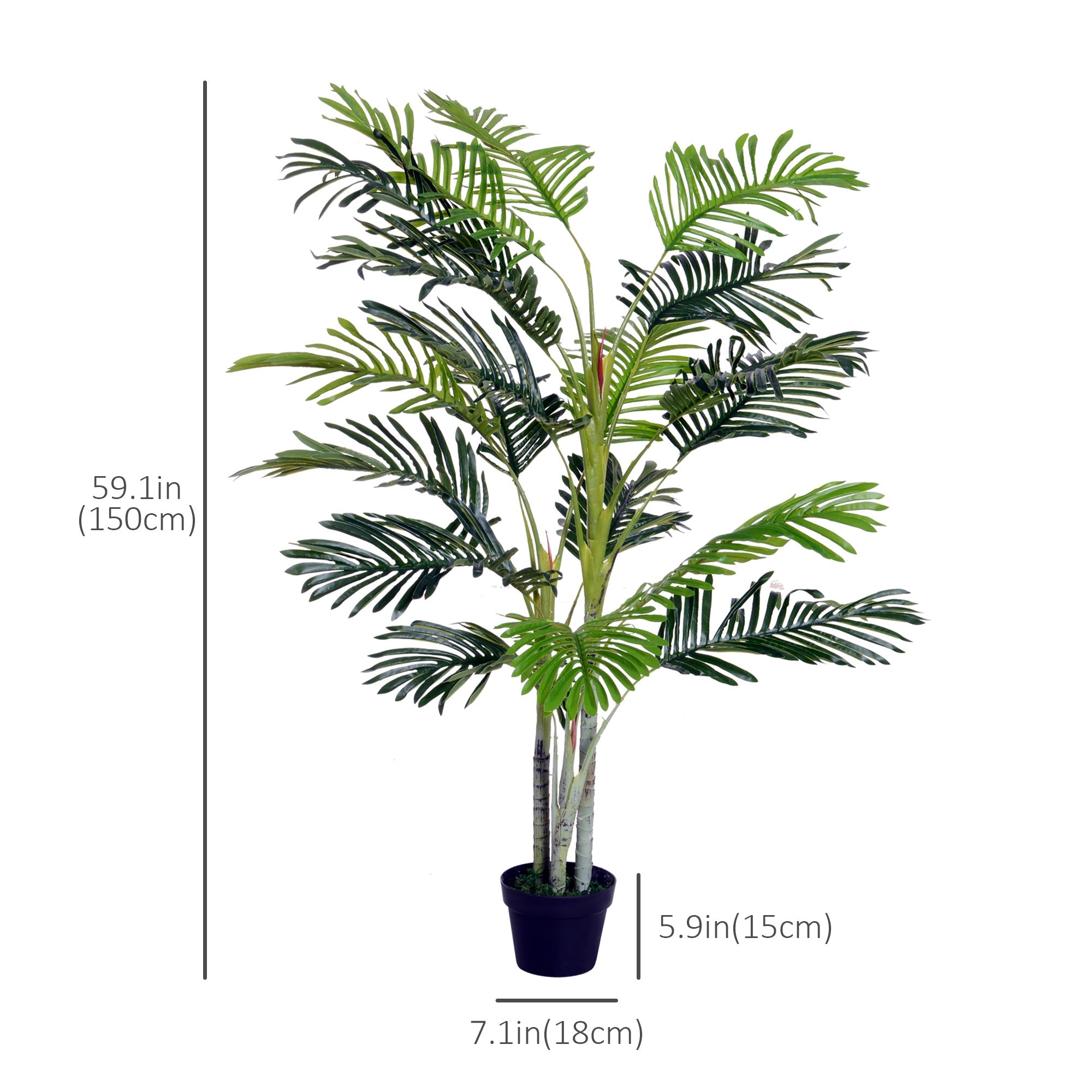 Outsunny 59" Faux Palm Tree, Artificial Tropical Green Plant Decor for Home Office, Indoor Potted 
