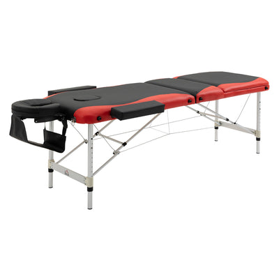 HOMCOM 73" 3 Section Foldable Massage Table Professional Salon Spa Facial Couch Bed (Black/Red) 