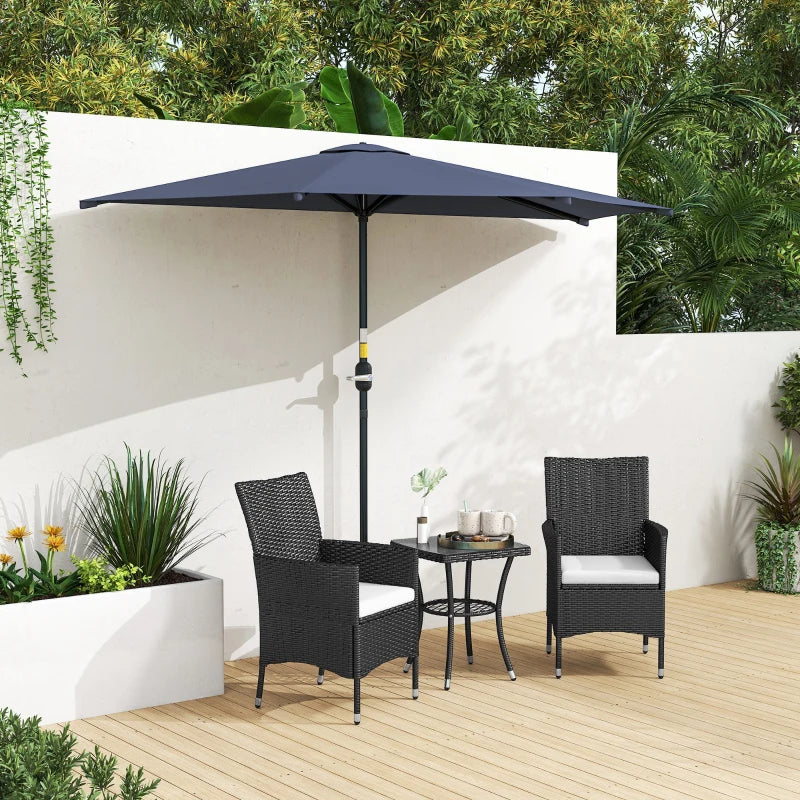 9.8ft Half Umbrella Semi Round Patio Parasol with Crank Handle, Top Vent for Garden, Balcony- NO BASE INCLUDED, Dark Blue