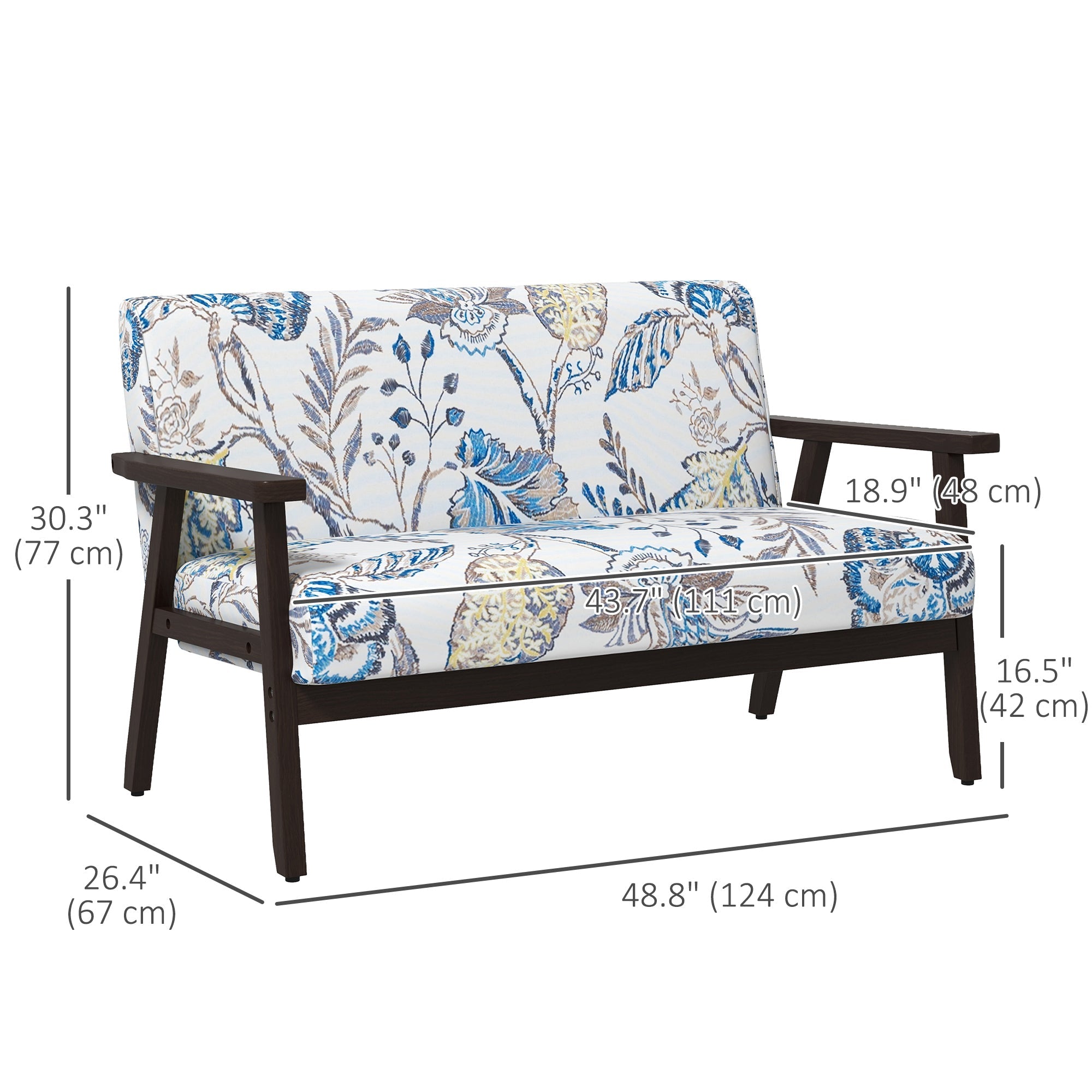HOMCOM Compact Loveseat Sofa Couch Linen Fabric Double Seat Sofa with Rubber Wood Frame Multicolour 