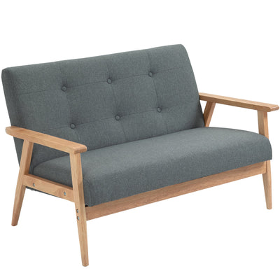 HOMCOM Upholstered 2-Seater Sofa 45" Rubber Wood Legs Comfortable Couch Living Room Bedroom Dark Grey Furniture 